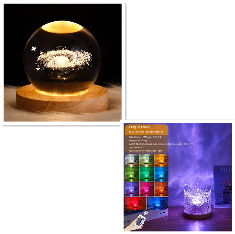 LED Water Ripple Ambient Night Light USB Rotating Projection Crystal Table Lamp RGB Dimmable Home Decoration 16 Color Gifts